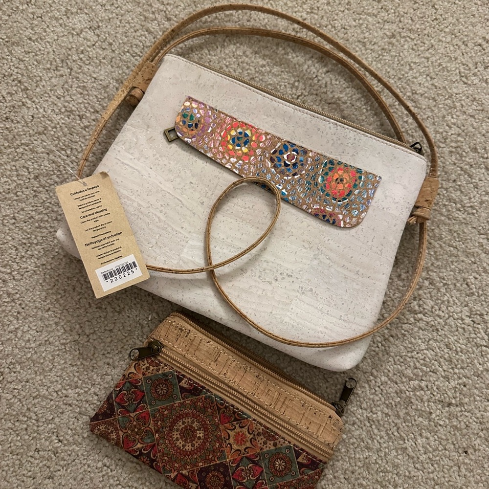 Elegant White and Multicolor Women's Bag Set